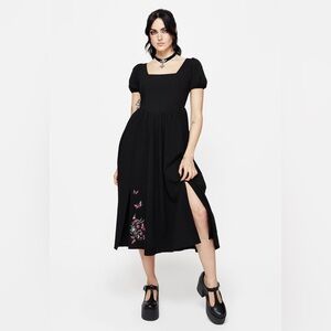Copia Moth Embroidered Puff Sleeve Midi Dress Sz 6 – Gothic, Witchy, Alt